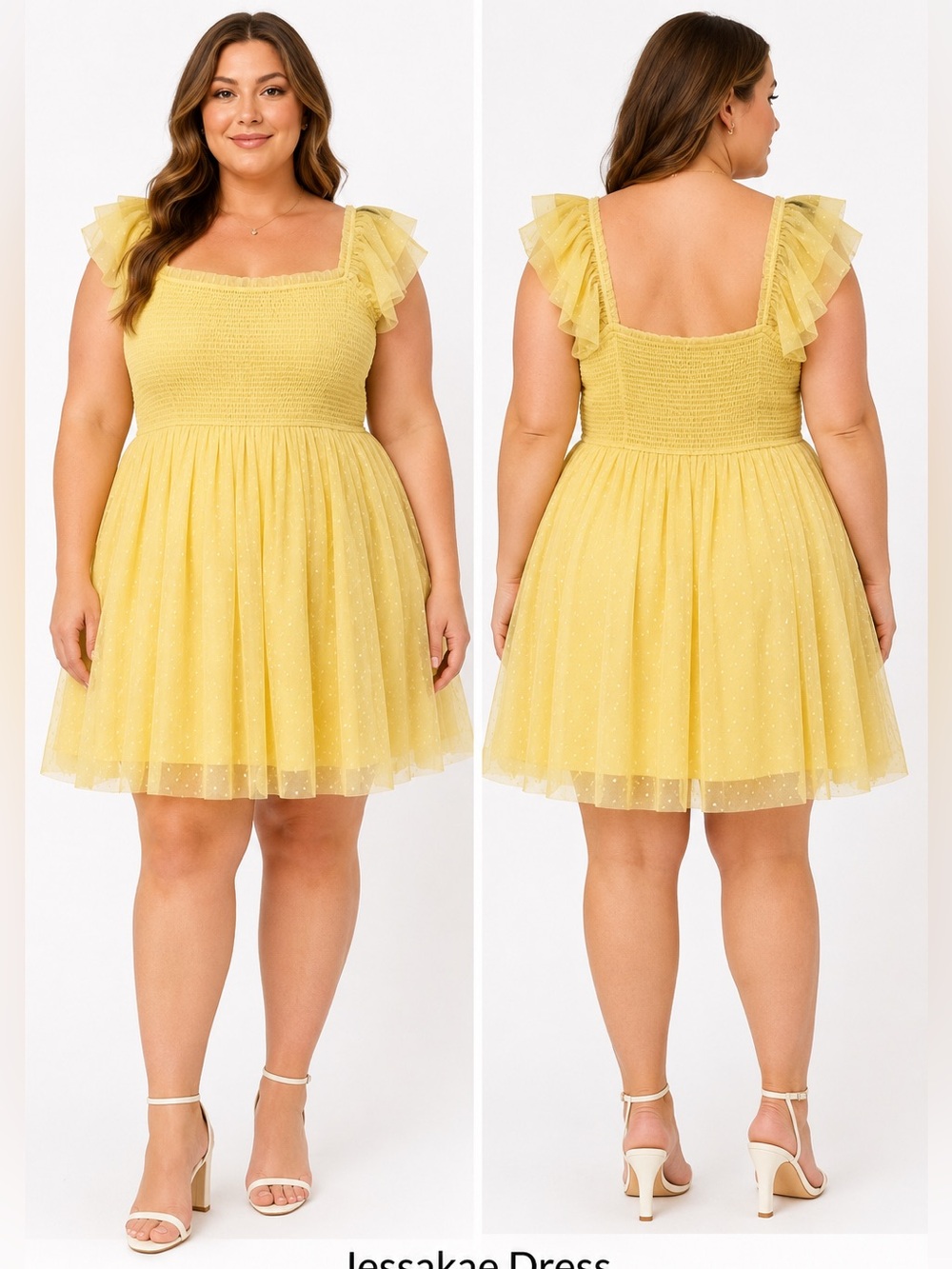 JessaKae Yellow Smocked Bodice Tulle Mini Dress